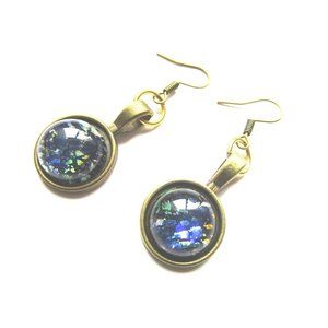 Bronze nickel free blue gold galaxy earrings - stainless steel nickel free hook